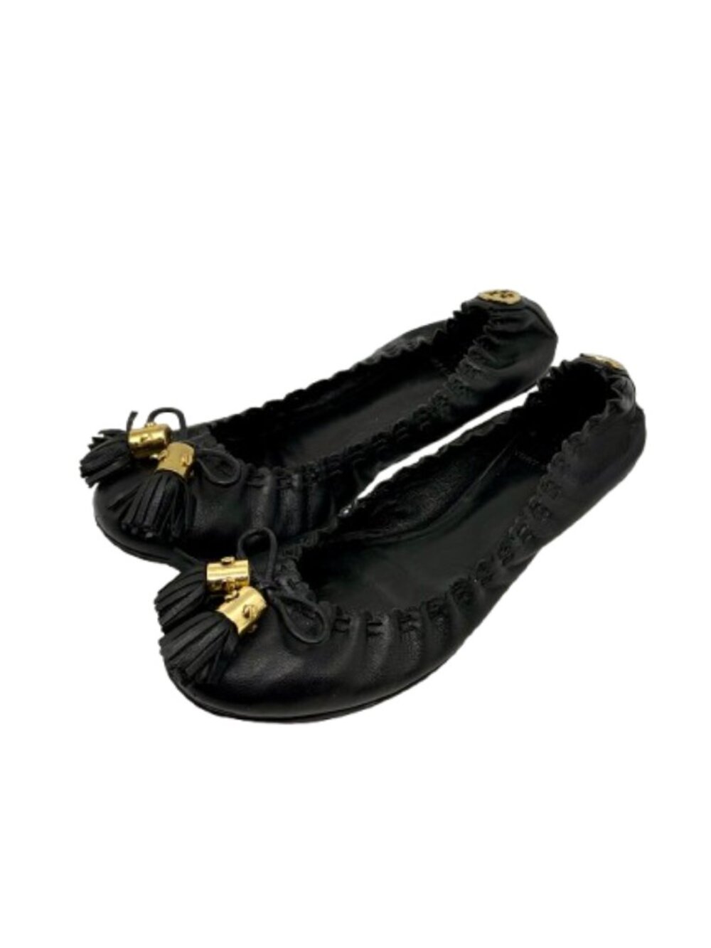 TORY BURCH~Black Leather "Reese Mestico" Tassel Ballet Flats - Size 8